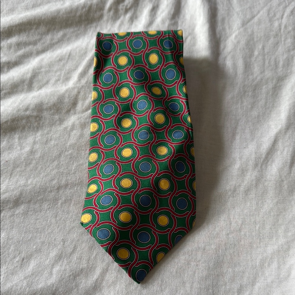 Fendi Green and Yellow Silk Tie with Polka Dots